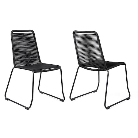 Armen Living Shasta Outdoor Metal and Black Rope Stackable Dining Chair, PK2 LCSHSIBLK